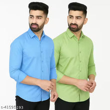 Youth First Men's Solid Spread Collar Aqua Blue Shirts Pack 2
